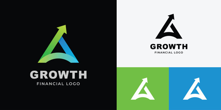 Letter A triangle and upward arrow logo icon design with gradient financial growth concept for investment firm, business consultant, and digital startup