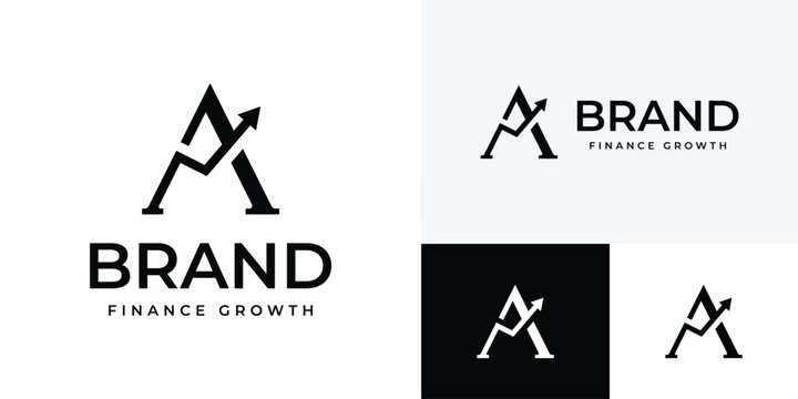 Letter A and rising statistic arrow logotype with minimalist serif monogram growth concept for financial firm, investment company, and stock trading