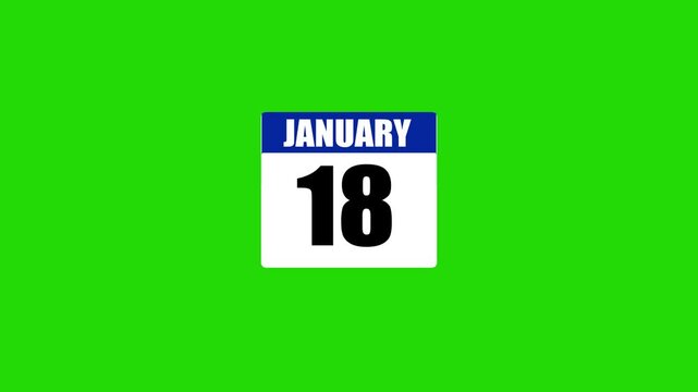January 18 calendar animation with green screen background