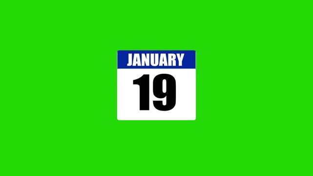January 19 calendar animation with green screen background