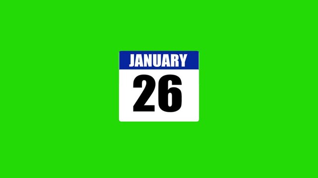 January 26 calendar animation with green screen background