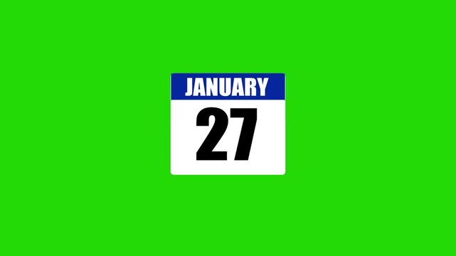 January 27 calendar animation with green screen background
