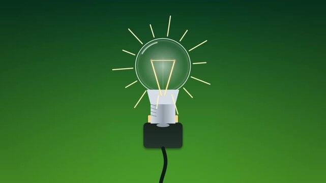 eco-tech lightbulb with a glowing filament and screw base fitting, excluding the leaf sprout, set against a solid 