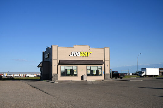 Calgary, AL, Canada - July 05, 2026: Restaurant Subway in town Bassano in Alberta.