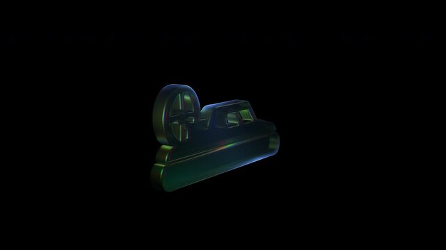 Glass hovercraft symbol rotating in 3d animation
