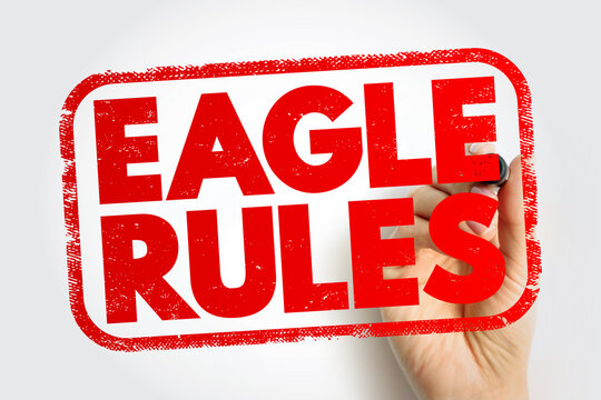 EAGLE RULES bold rectangular red stamp with textured edges, suitable for motivational themes, branding elements, mascots, school slogans