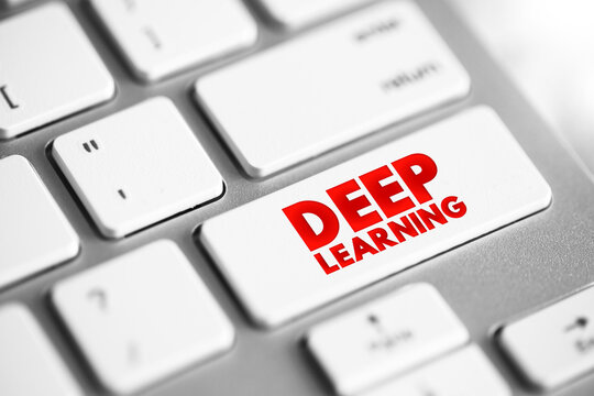 DEEP LEARNING text on keyboard key, symbolizes advanced machine intelligence, neural networks, data science, predictive modeling, computational analysis, high-level automation, complex pattern.