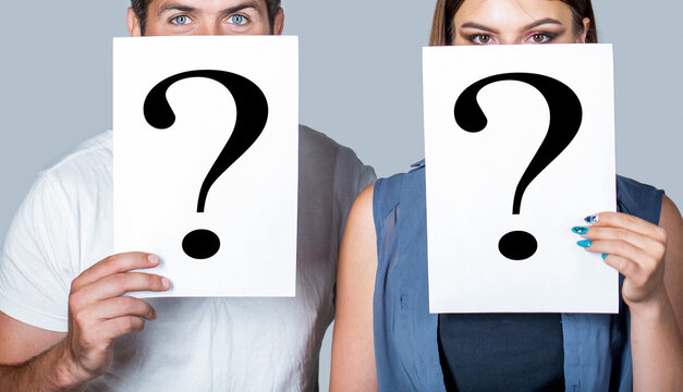 Couple in quarrel. Quarrel between people. Problem in couple, question mark