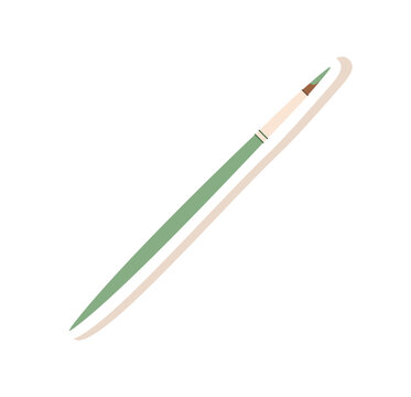Flat paintbrush with white paint patch. Simple art tool as clean paint craft accent. Minimal brush object suits painter study and school education theme. Soft green and white color palette for modern