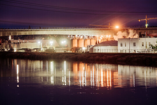 Industrial complex illuminated