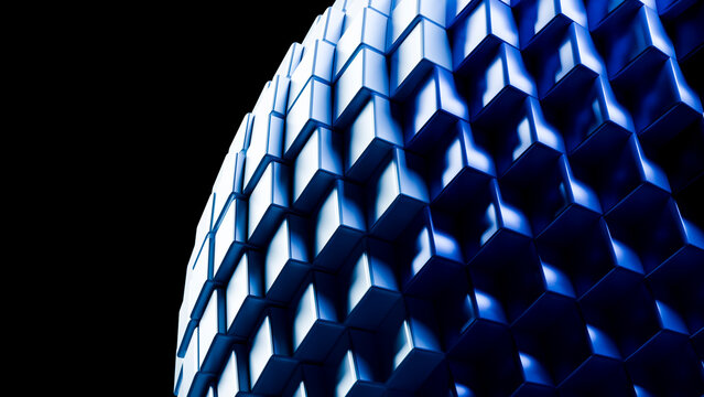Blue 3d geometric cube pattern in abstract digital illustration