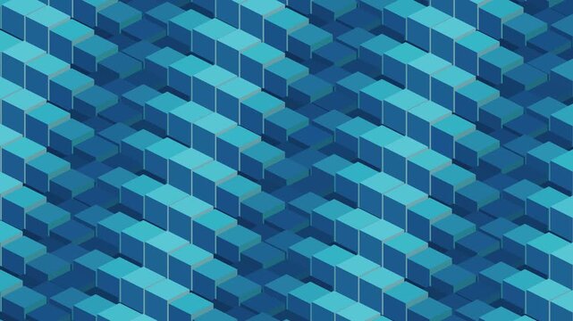 Blue isometric cube staircase pattern in deep ocean tones