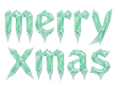 Merry xmas text formed by frosty ice crystal letters