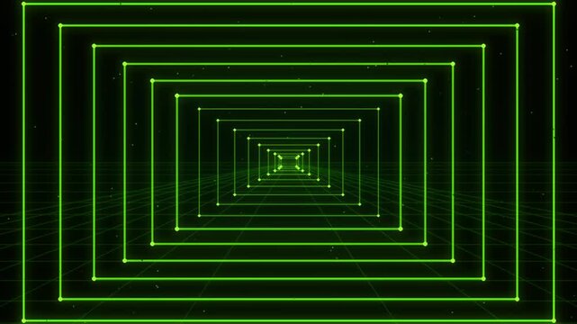 Infinite Neon Green Laser Tunnel Seamless Loop Futuristic 3D Animation