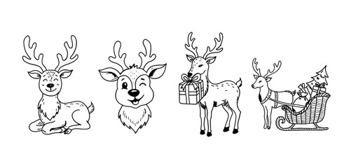Hand Drawn deer and Reindeer Character Illustration Set © Blue bird