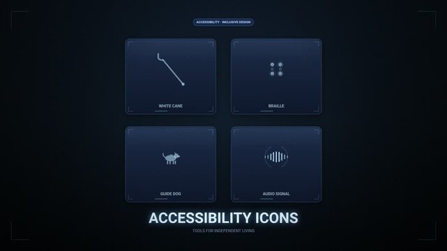Digital Accessibility Icons.HUD interface displaying accessibility icons for disability awareness.