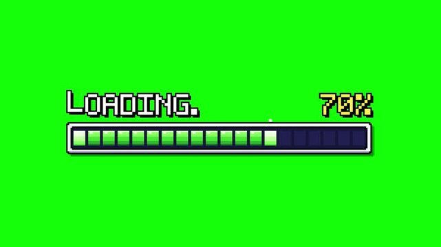Pixel art loading progress bar animation set on green screen