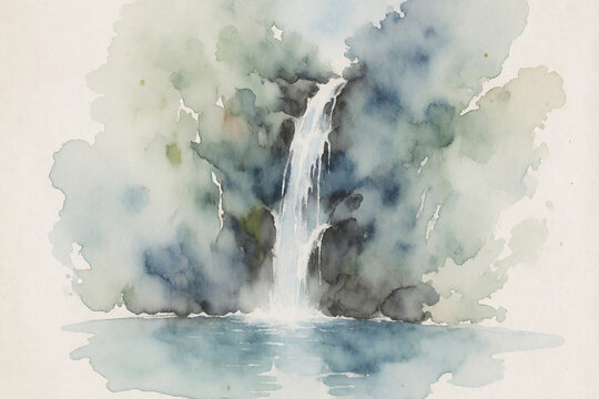 A Reverse Waterfall Rising From a Mountain Pool Into the Pale Morning Clouds