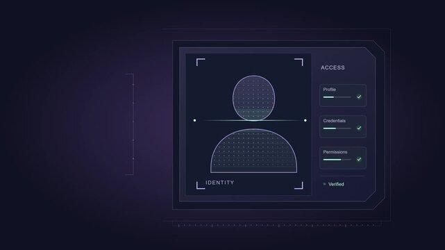 Identity Verification Interface with Animated Profile Scan and Access Controls, Violet and Mint 4K Loop