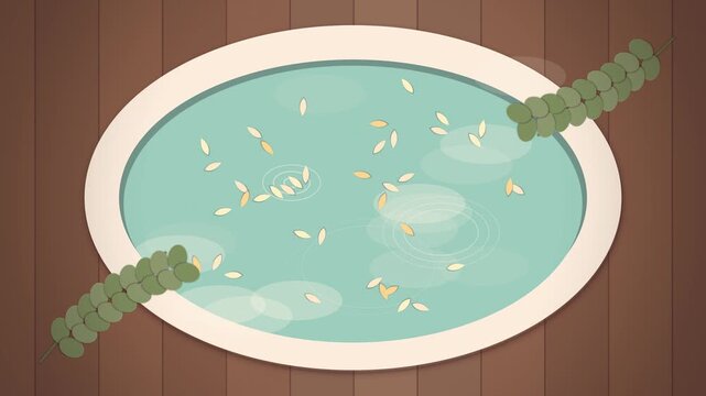 Paper cut bath tub with floating petals from above looping motion