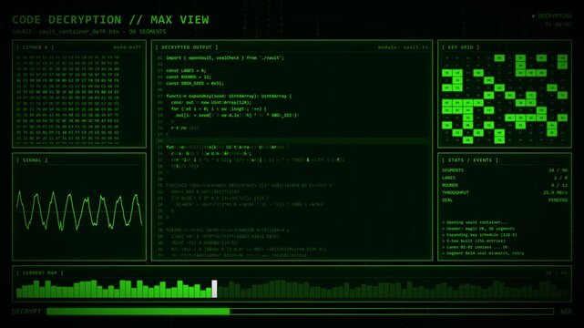 Green Code Decryption Max View Key Grid Signal Wave Segment Map Console.