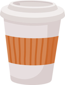 Takeaway coffee cup with a brown sleeve and lid for a quick hot beverage