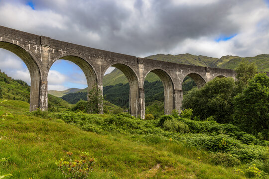 Glenfinnan Viaduct, a railway bridge at the West Highland Line in Glenfinnan in the Highlands of Scotland.