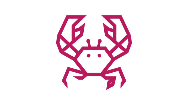 Geometric pink crab icon on white background.