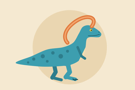 Parasaurolophus dinosaur with tubular crest, flat vector illustration