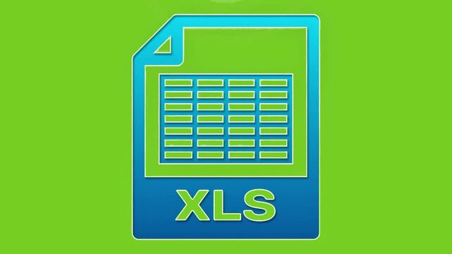 3D glowing XLS file format icon peeling open on a vibrant green background.  