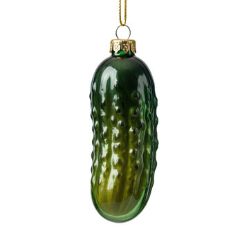 Green glass pickle Christmas ornament, isolated on transparent background