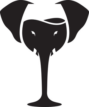 Creative vector logo design featuring an elephant's head with its ears and forehead forming a elegant wine glass shape.
