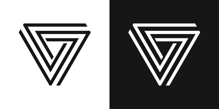 Impossible triangle logo. Abstract geometric optical illusion with an infinite triangular structure and paradoxical perspective.