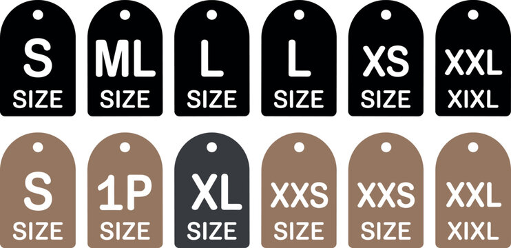 Clothing clothing size tag label vector set with small medium large extra large tags for retail store packaging