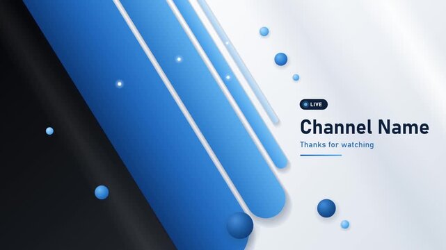 Abstract blue and white background with floating spheres and diagonal rounded bars for video broadcast streaming overlays with displays animated abstract spheres text placeholders