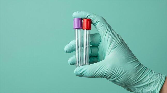 Gloved Hand Holding Empty Blood Sample Test Tubes