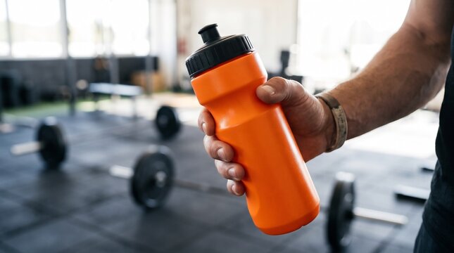 Athlete Holding Sports Water Bottle in Gym