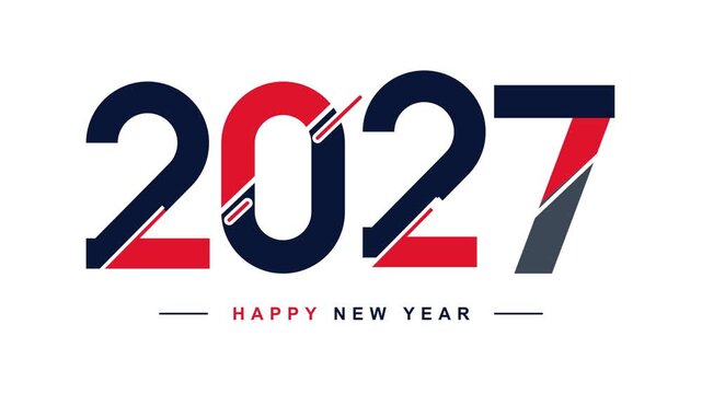 Happy New Year 2027 design element with modern typography numbers on white background for greeting card banner header