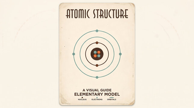 Vintage educational poster titled Atomic Structure presenting a visual guide to the elementary model