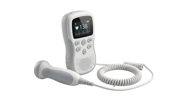 Fetal doppler heart rate monitor isolated on white background, medical pregnancy listening device for prenatal healthcare