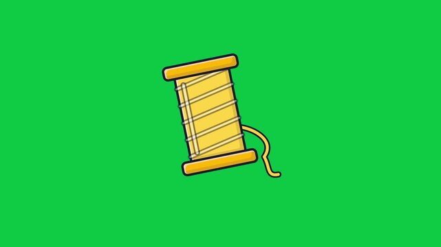Thread spool with a curling thread end cartoon animation loop