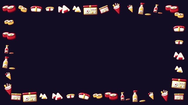 Sushi frame vibrant gradient animation on dark purple background loop