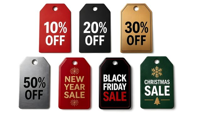 Realistic Three Dimensional Retail Sale Tags and Discount Labels Set