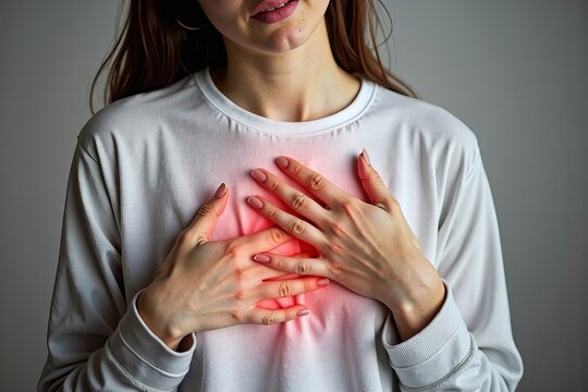 A Young Woman in Distress: Close-Up Portrait Reveals Pain and Anxiety of Cardiovascular Illness
