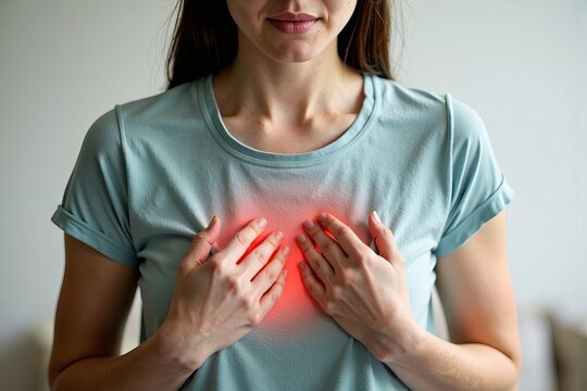 Portrait of a young woman suffering from cardiovascular illness, showing the physical and emotional strain.