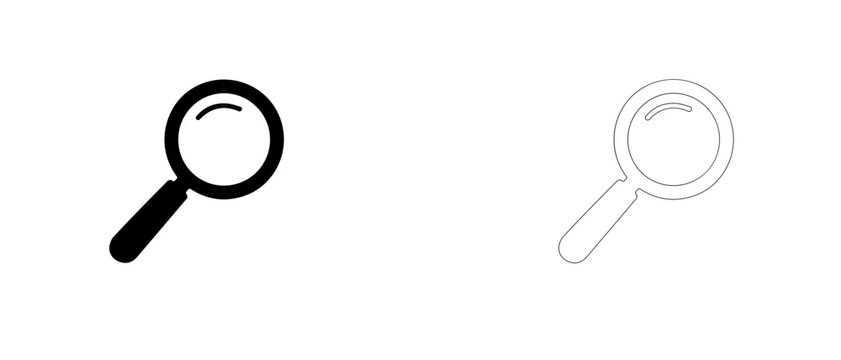 Optical magnifying glass magnifier vector icon filled and outline, inspection zoom lens symbol.
