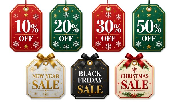 Festive Holiday Sale Tags Collection for Christmas and New Year Promotions