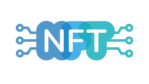 NFT digital asset icon, blue crypto token logo, blockchain tech vector