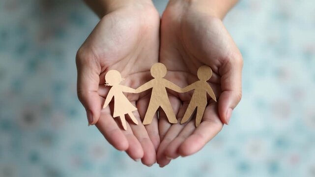 The Paper Family Embraced in Caring Hands Symbolizing Support and Unity.
