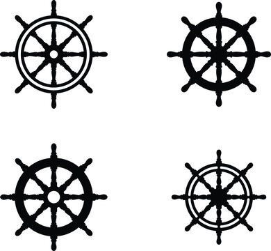 Ship wheel silhouette vector. Helm vector icon set